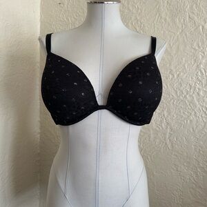 Victoria’s Secret Pink Super Push Up Black Leopard Lace Gold Polka Dots Bra 36DD